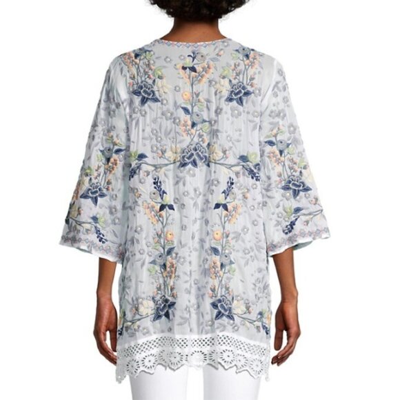 Johnny Was 'Azalia' Floral-Embroidered Tunic Top, Blue/White Multicolor - Picture 4 of 4